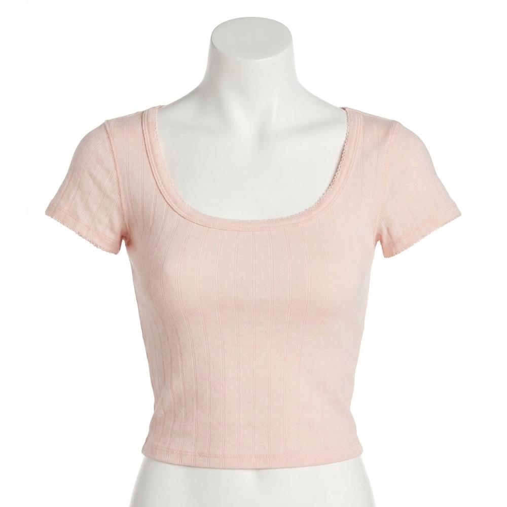NEW FREE PEOPLE end game pointelle baby tee in peach dust